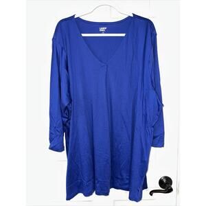 Lands' End Women's 2X 3/4 Sleeve V-Neck Tunic Top Cobalt Blue NEW